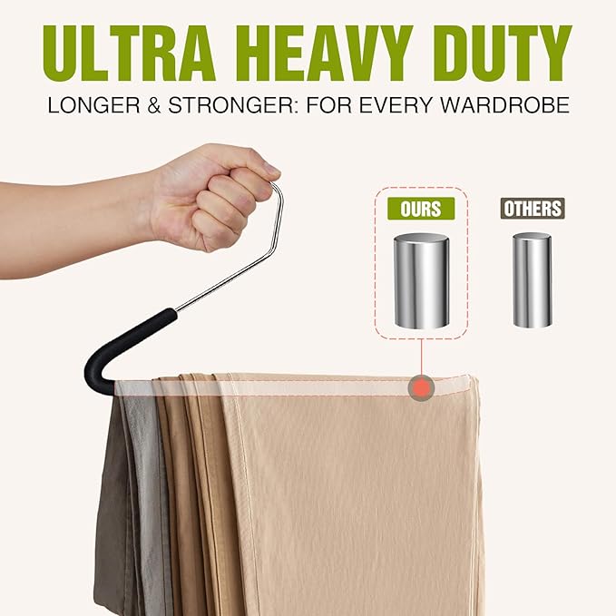 Spring Fever Open Ended Non Slip Sponge Padded Pants Hangers - Chrome Plating Foam Heavy Duty Space Saving Black Long 10