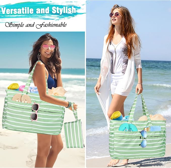 HUANLANG Extra Large Beach Bag Waterproof Beach Totes Bags for Women Men,Pool Bag with Zipper Wet Pocket