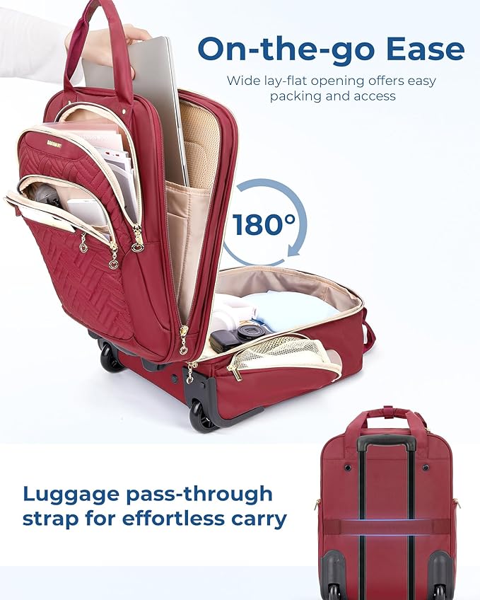 BAGSMART Carry On Luggage Underseat Suitcase with Wheels, 16-inch Luggage Airline approved Underseater Softside Travel Suitcase Lightweight Overnight Rolling Carry-on Luggage for Women Men, Red