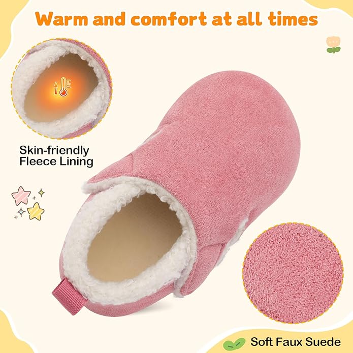 JOINFREE Toddler Slippers Boys Girls Adjustable House Shoes Barefoot Sock Shoes with Rubber Sole Baby Comfort Warm Indoor Outdoor Walking Shoe