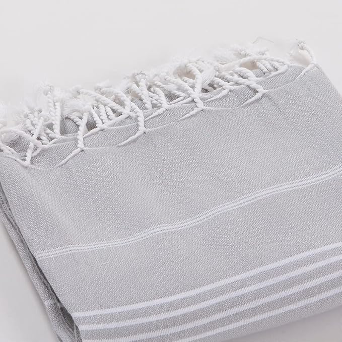 Hencely Turkish Beach Towel 37x68 Oversized, Sand-Free, Quick-Dry, Lightweight - Travel Essential for Pool & Bath - Striped 100% Cotton Bathroom Towels Accessories Gift (Silver)