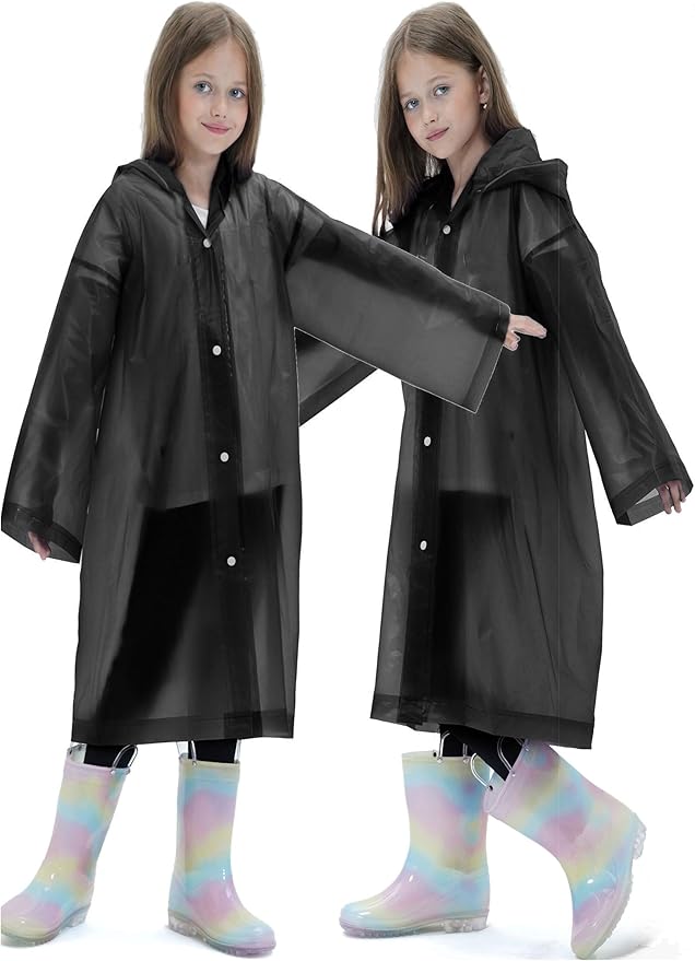 2 Pack Raincoats for Kids, Reusable Rain Ponchos with Hood and Sleeves Rain Coats for Boys and Girls
