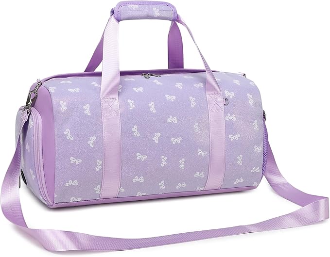 Dance Dag for Girl Travel Bag Glitter Bow Sports Duffle Dag Gym Bag Ballet Bag with Shoes Compartment & Wet Separation Waterproof