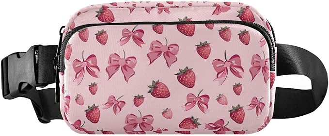 Cute Bows and Strawberries Fanny Pack for Women Men Water Resistant Fashion Waist Packs with Adjustable Strap Belt Bag for Travel Workout Jogging Hiking 21220642