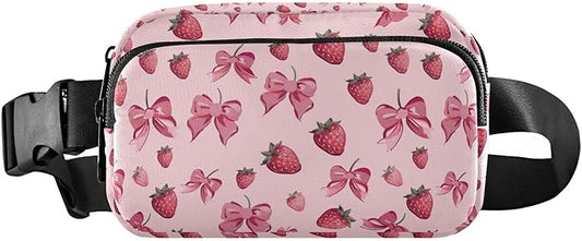 Cute Bows and Strawberries Fanny Pack for Women Men Water Resistant Fashion Waist Packs with Adjustable Strap Belt Bag for Travel Workout Jogging Hiking 21220642