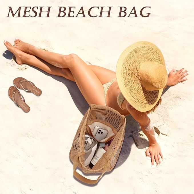 Beach Bag for Women with Outer Pocket, Waterproof Large Tote Bag for Cruise Essentials