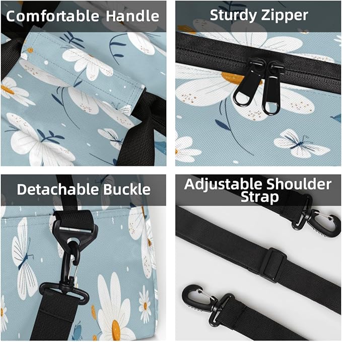 Floral Mini Gym Bag 18 inch for Women Men Waterproof Custom Flowers Travel Duffel Bag Carry On Overnight Tote Nurse Bag for Work Fitness Hiking