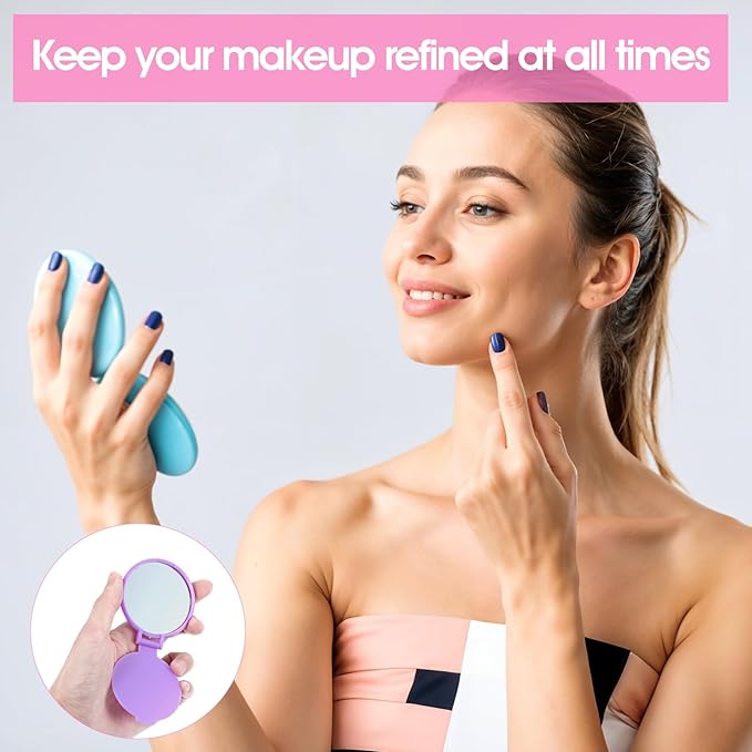 12 Pcs Mini Folding Mirror 2.4 in Pocket Travel Mirror Portable Round Compact Mirrors Vintage Small Makeup Mirrors for Purse Daily Use Party Favors Women Girls Gifts (Blue, Yellow, Orange)