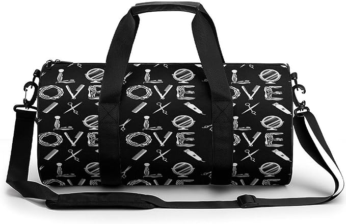 Basketball Football Weekender Bag Dance Sports Gymnastics Bag Lightweight Travel Sports Bags (Hairdresser Hairstylist Love Barber Tool)