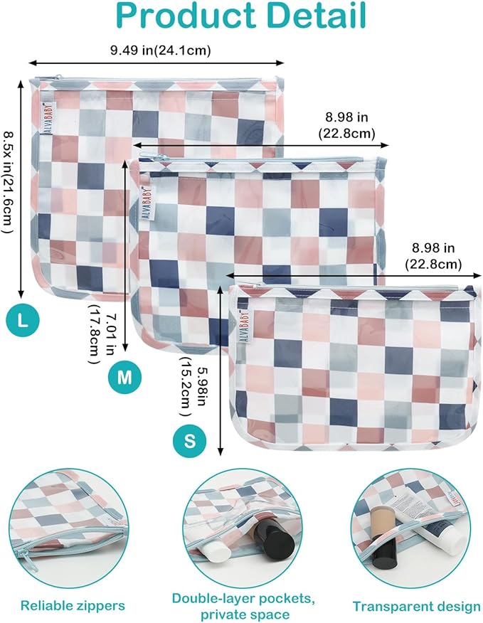 ALVA Diaper Bag Pouches | 3pcs Mess-Proof Travel Toiletry | TSA Approved Toiletry Bag | Cosmetic Makeup Bag Diaper Organizer for Baby and Mom Essentials