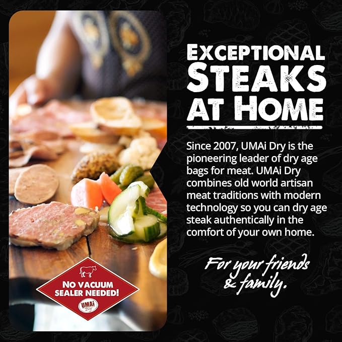 UMAi Dry Aging Bag for Steaks, Pack of 3, Dry Age Bags for Meat, Boneless or Bone-In Rib Roast Cuts up to 8-10 lbs, Home Steak Ager Bags, No Vacuum Sealer Required, Tender Aged Beef in 28-45 Days