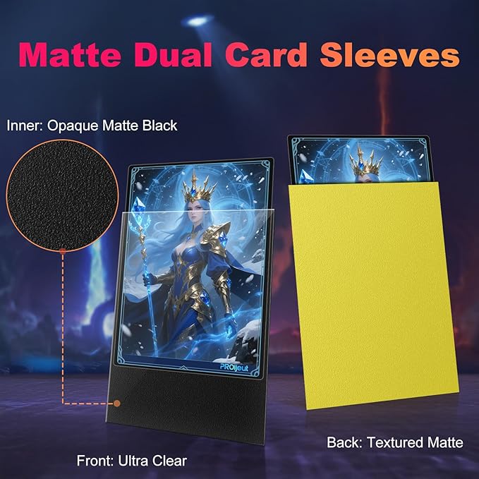200 Pack Card Sleeves, Matte Dual Trading Card Sleeves with Opaque Back & Smooth Shuffle, Tear Resistant Card Protectors for MTG, TCG and Game Cards (Lightning Yellow)
