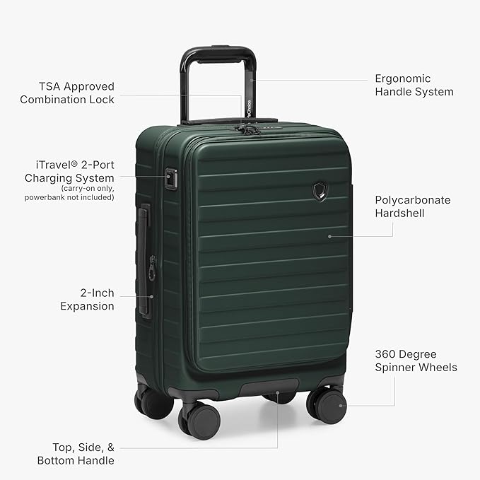 Traveler's Choice Novia Top Opening Expandable Polycarbonate Luggage with Spinner Wheels, Green, 30-Inch Large