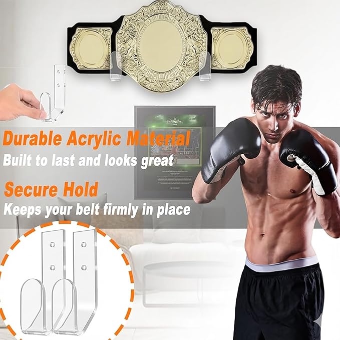 Wrestling Championship Belt Wall Mount Display Case, Perfect WWE Belt Hanger for Adults & Kids, Durable & Easy to Install Title Belts Organizer Holder for Wall