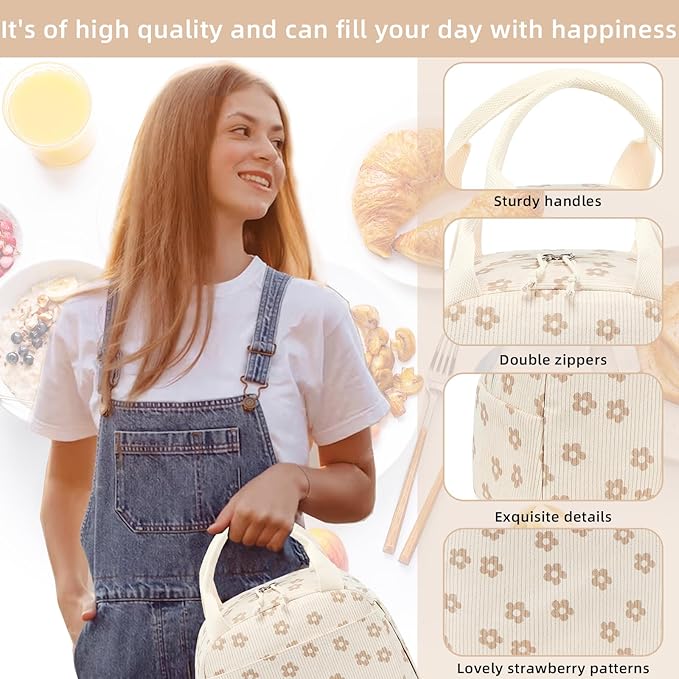 LEDAOU Lunch Box for Women Insulated Lunch Bag Cute Lunchbox Compact Cooler Thermal Reusable Lunch Tote for Work School Picnic Travel
