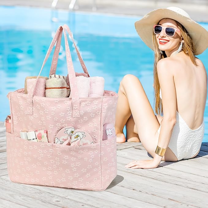 LEDAOU Large Beach Bag Women Waterproof Sandproof Zipper Beach Tote Pool Bag for Swim Gym Grocery Travel with Wet Pocket | Waterproof, Sandproof, Zipper, Pool, Gym, Grocery
