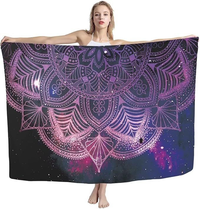 Quick Dry Beach Towel, Adult Oversized Lightweight Beach Towels Sand Free Absorbent Compact Beach Thin Blanket for Swimming Camping Pool (79"x56") Size M, Starry Purple Mandala Print