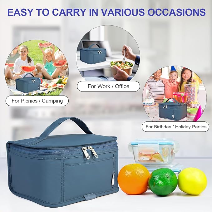 NOL Natural Organic Lifestyle Small Lunch Bag Mini Lunch Box Insulated Lunch Bag for Men/Women Leakproof Cooler Tote Bag Lightweight Nylon Waterproof Lunch Box For Work, Dusty blue