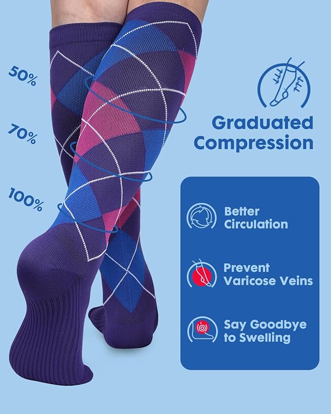 2Packs Compression Socks for Women - 15-20 mmHg Graduated Circulation Support for Nurses, Athletes and Travel