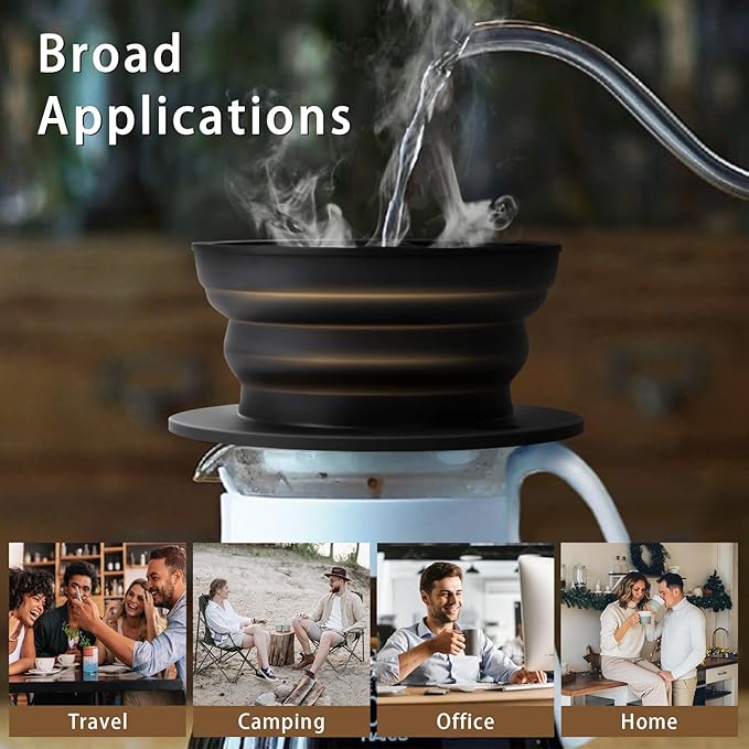3-Packs Paperless Travel Pour Over Coffee Maker, Collapsible Travel Pour Over Coffee Dripper, Camping Coffee Maker with Reusable Filter