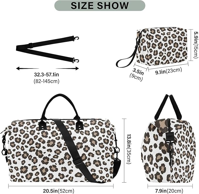 Travel Duffle Bag, Leopard Print Gym Bag with Storage Bag Weekender Overnight Bag for Men Women Trip Sports Yoga