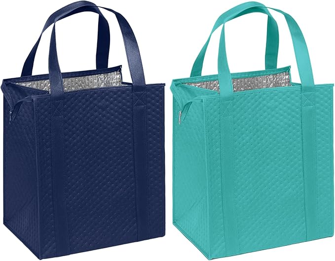 Mediz Hannah Direct Large Capacity Heavy Duty Insulated Smart Shopping Bag - Strong Reusable Grocery Tote 2 Pack