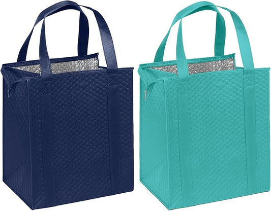 Mediz Hannah Direct Large Capacity Heavy Duty Insulated Smart Shopping Bag - Strong Reusable Grocery Tote 2 Pack