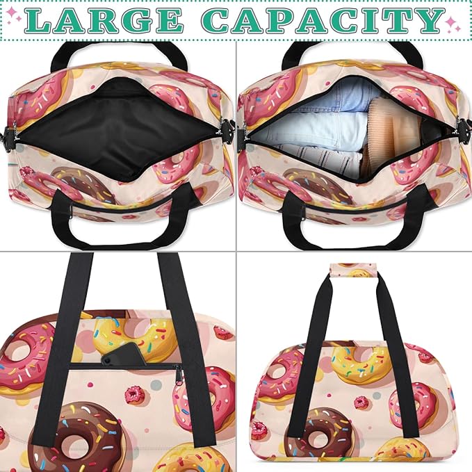 Doughnuts Print Kids-Duffel-Bags Gymnastics Dance Bag Carry-On Overnight Travel Gym Lightweight Dance Sports Bags For Girls Boys Kids，