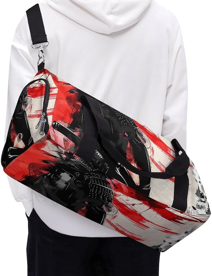 Japan Samurai Sport Gym Bag for Men Women Japanese Flag Travel Duffel Bag with Wet Pocket Shoes Compartment Carry on Pack for Workout Overnight Weekend Trip