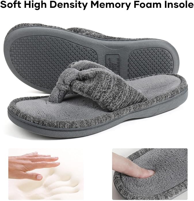 Wishcotton Women's Memory Foam Spa Thong Flip Flops Cozy Indoor Slippers, Ladies Summer Lightweight Open Toe House Sandals
