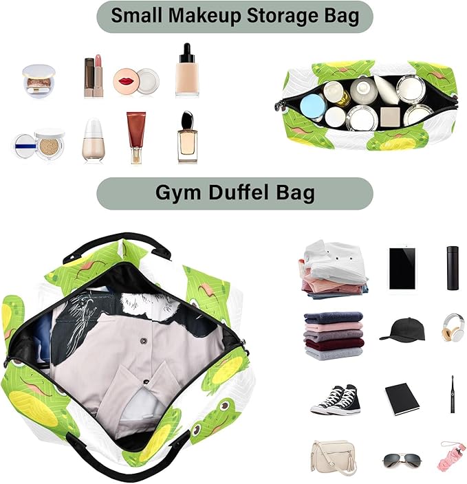 Travel Duffle Bag, Green Frog Gym Bag with Storage Bag Weekender Overnight Bag for Men Women Trip Sports Yoga