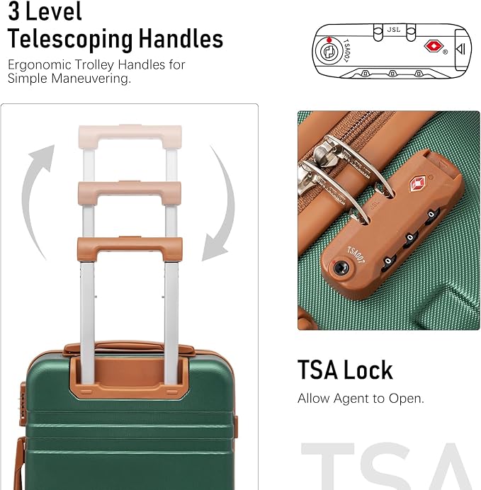 LONG VACATION Carry On Luggage Set 3 Piece, 20 Inch ABS+PC Hardshell Carry on Suitcase with Spinner Wheels TSA Lock & YKK Zipper