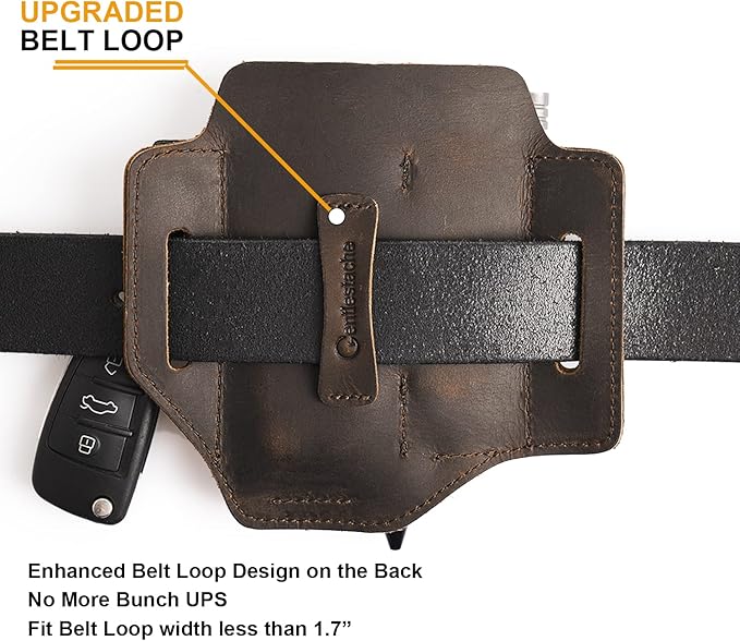 Gentlestache Multitool Belt Sheath, EDC Leather Belt Organizer, Belt Holder with Multitool Pouch, Flashlight Holder, Pen Holder and Keychain Clip, Practical EDC Belt Pouch for Men