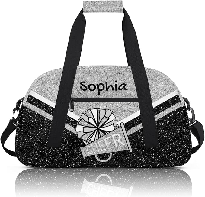 Personalized Silver Glitter Cheer Bag for Cheerleaders, Custom Sport Gym Bag Dance Bag Travel Duffle Bag Cheerleading Gifts for Women