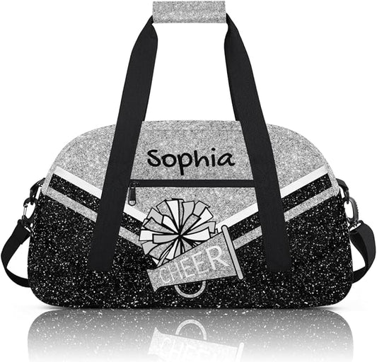 Personalized Silver Glitter Cheer Bag for Cheerleaders, Custom Sport Gym Bag Dance Bag Travel Duffle Bag Cheerleading Gifts for Women