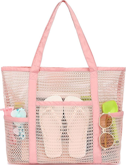 Fammart Mesh Beach Bag for Women, Casual Hobo Bags Large Beach Tote for Pool Travel Cruise Vacation Essentials
