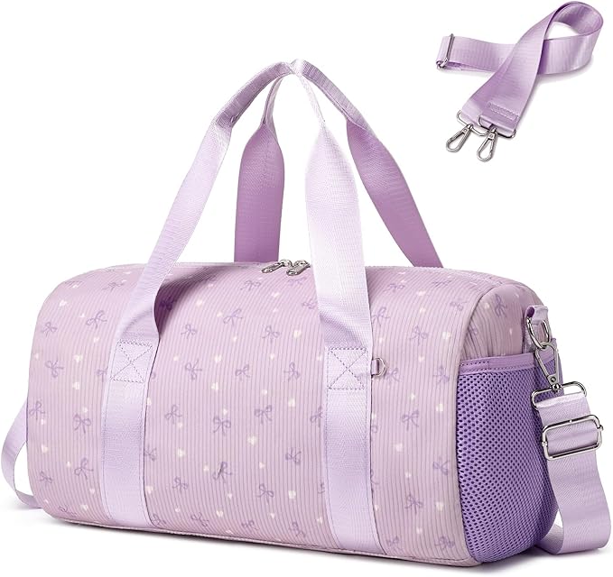 Dance Bag for Girls Corduroy Purple Ballet Dance Bags for Girls 4-6 Toddler Small Duffle Ballerina Bags with Waterproof Dry Wet Separated Compartment