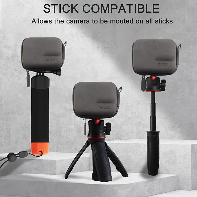 FiTSTILL Grey PU Mini Carrying Case for Go Pro Hero 13/12/11/10/9/8/7/(2018)/6/5 Black,Hard Shell Travel Storage Case for DJI Osmo Action,AKASO,Campark,YI Action Camera and More