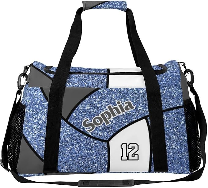 Custom Blue Volleyball Duffel Bag with Name Personalized Travel Bags Sport Gym Bag Carry On Weekender Bags for Men Women