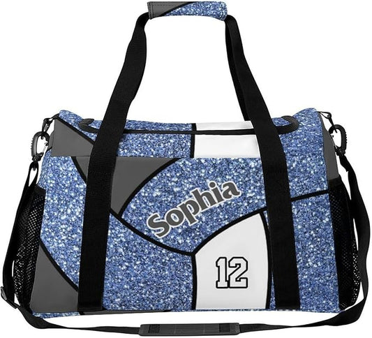 Custom Blue Volleyball Duffel Bag with Name Personalized Travel Bags Sport Gym Bag Carry On Weekender Bags for Men Women