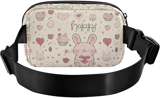 Kawaii Pink Rabbit Food Fanny Pack for Women Men Water Resistant Fashion Waist Packs with Adjustable Strap Belt Bag for Travel Workout Jogging Hiking 21219118