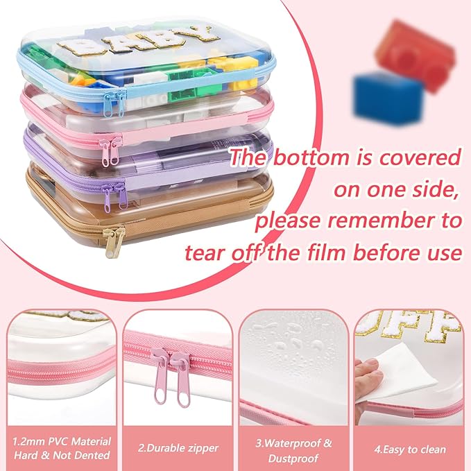 Thinkday 4 Pcs MAMA and BABY Hard Shell Zipper Case Set with Chenille Letters, 9.8 Inch Plastic Zipper Pouch for Travel Organizer, Portable Cosmetic & Snack Storage, Gift for Mom Women, 4 Colors