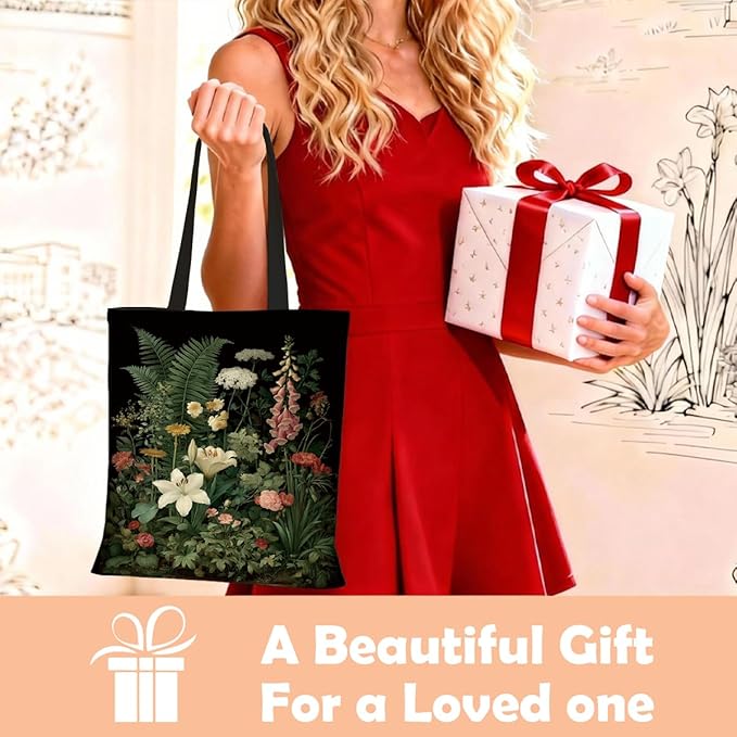 Canvas Tote Bag for Women, Vintage Print Handbag, Aesthetic Shopping Bag for Work Travel Beach, Everyday Shoulder Tote
