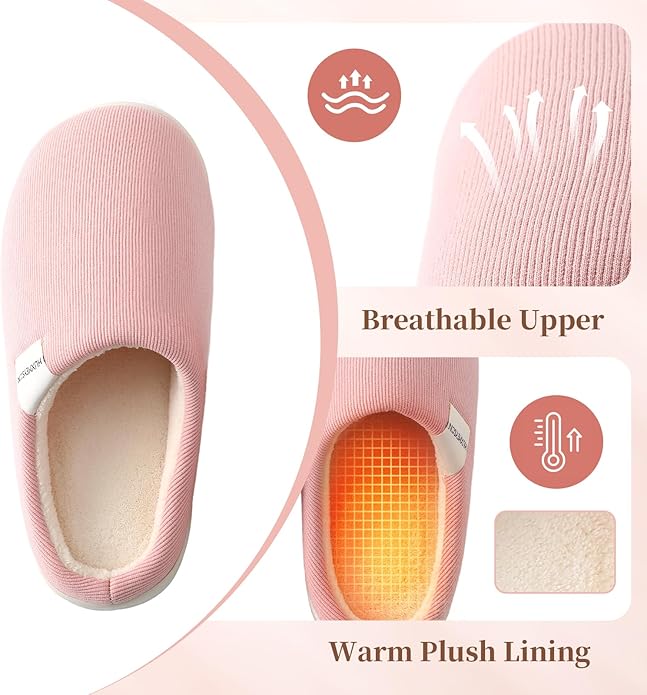 HUXMEYSON Slippers for Women, Womens Slippers Indoor Outdoor with Memory Foam, Cozy & Warm House Slippers for Woman with Anti-Slip Rubber Sole