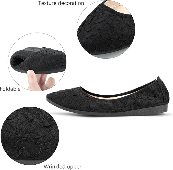 KUNWFNIX Women Ballet Flats Rhinestone Wedding Ballerina Shoes Foldable Sparkly Comfort Slip on Flat Shoes