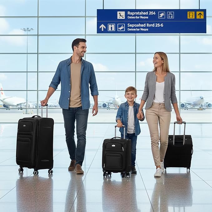 Softside Luggage Sets 3 Piece,Expandable Lightweight Durable Suitcase Sets Double Spinner Wheels w/Combination LOCK （20''/26''/30''）#Black