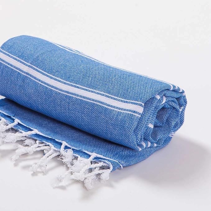 Hencely Turkish Beach Towel 37x68 Oversized, Sand-Free, Quick-Dry, Lightweight - Travel Essential for Pool & Bath - Striped 100% Cotton Bathroom Towels Accessories Gift (Blue)