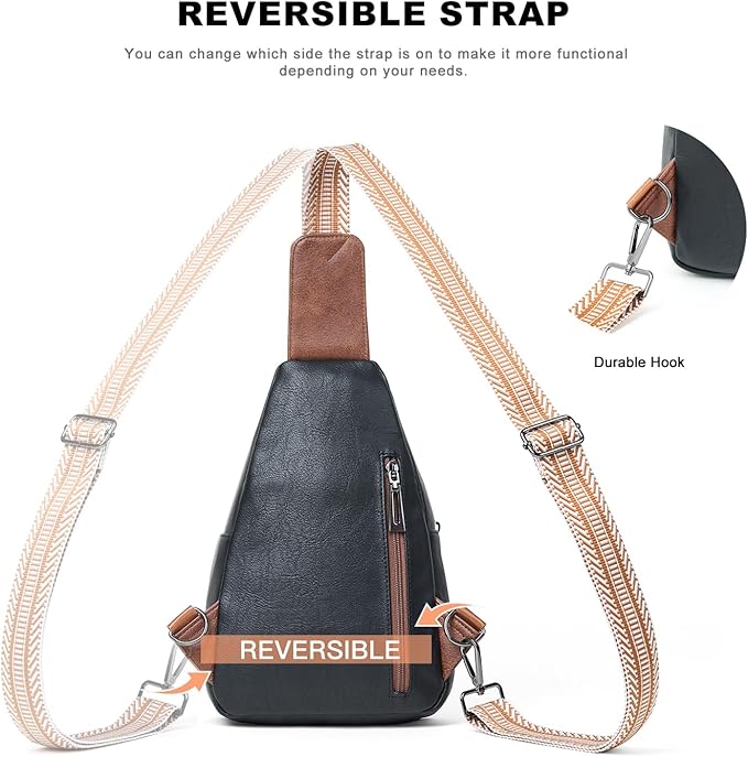 7L Crossboydy Sling Bag for Women Vegan Leather Crossbody Purse Fanny Pack Chest Bag for Travel,Black Brown
