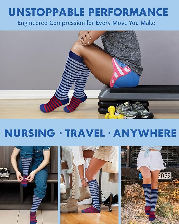 2Packs Compression Socks for Women - 15-20 mmHg Graduated Circulation Support for Nurses, Athletes and Travel