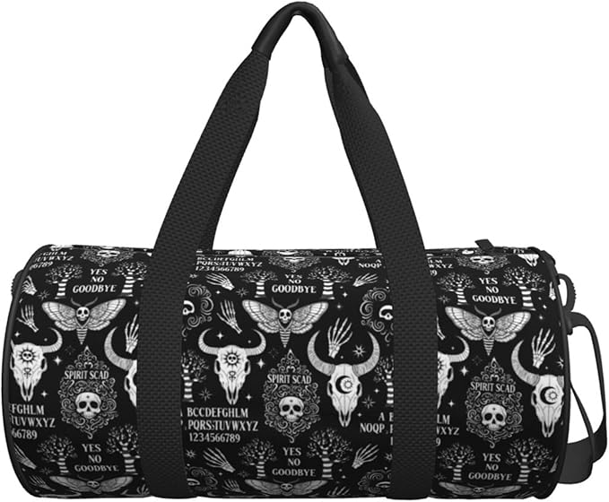 Gym Bag Round Duffle Bag Cat Skull Head Witch Board Black Gothic, Lightweight Carry on Duffel for Men Women Workout Fitness Travel Sports